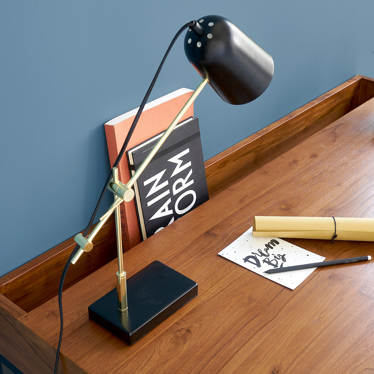 LINA - Escritorio de teca maciza y metal 120 cm