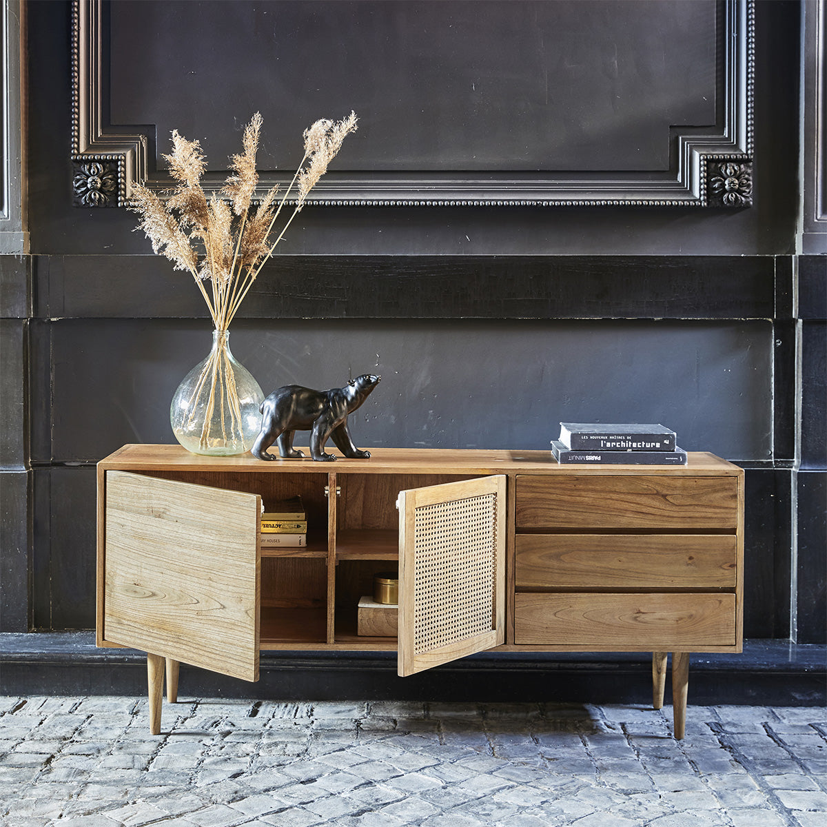 HANA - Aparador de mindi macizo y rejilla 175 cm