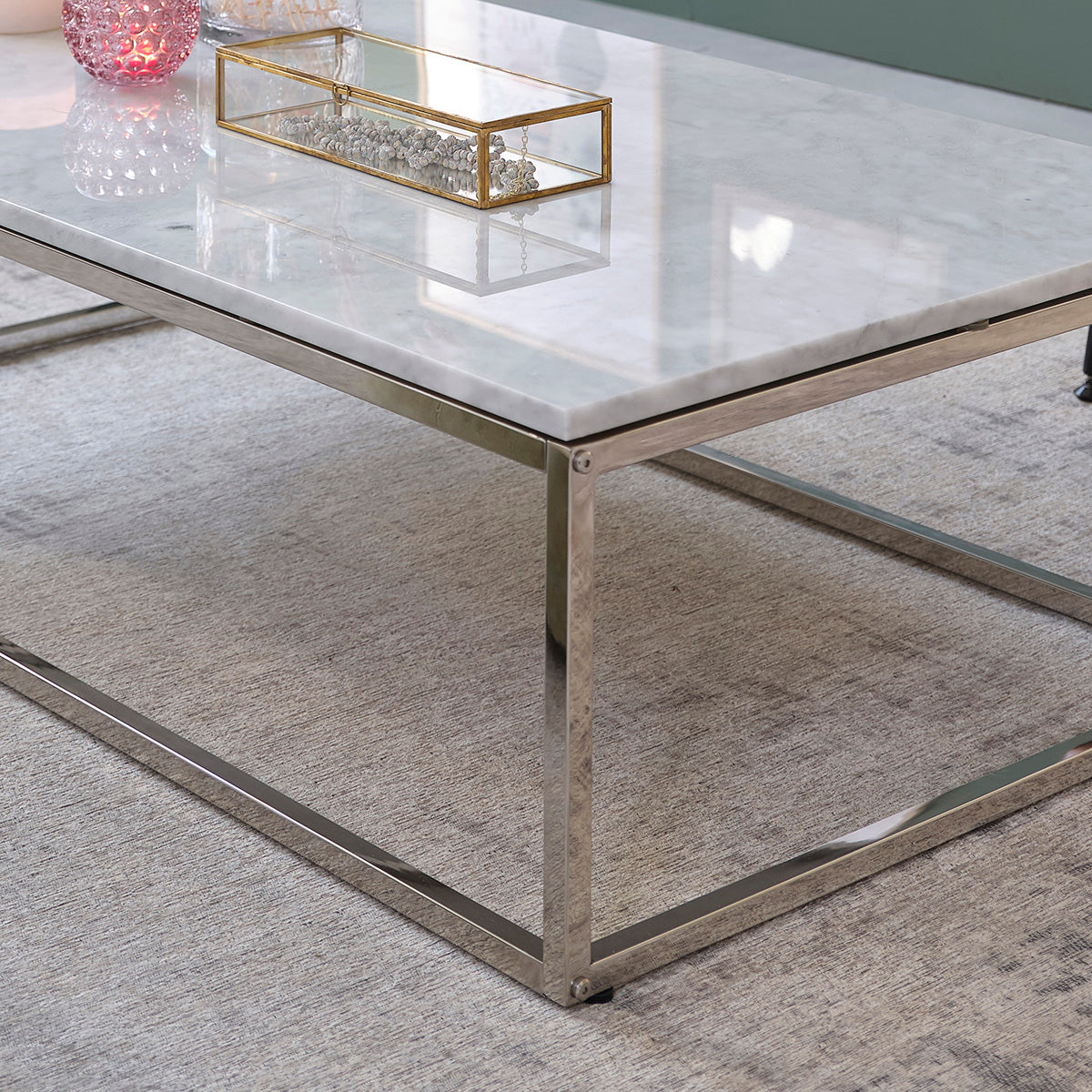 Mesa de centro de mármol y metal 120 cm