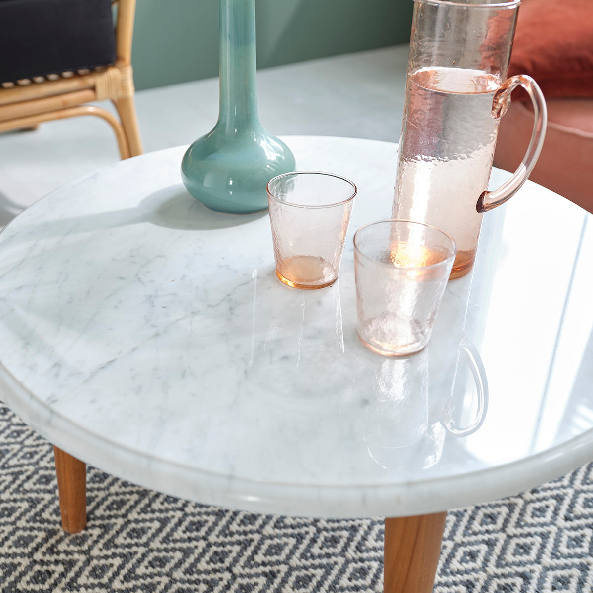 Mesa de centro de mármol y teca maciza Ø 70 cm