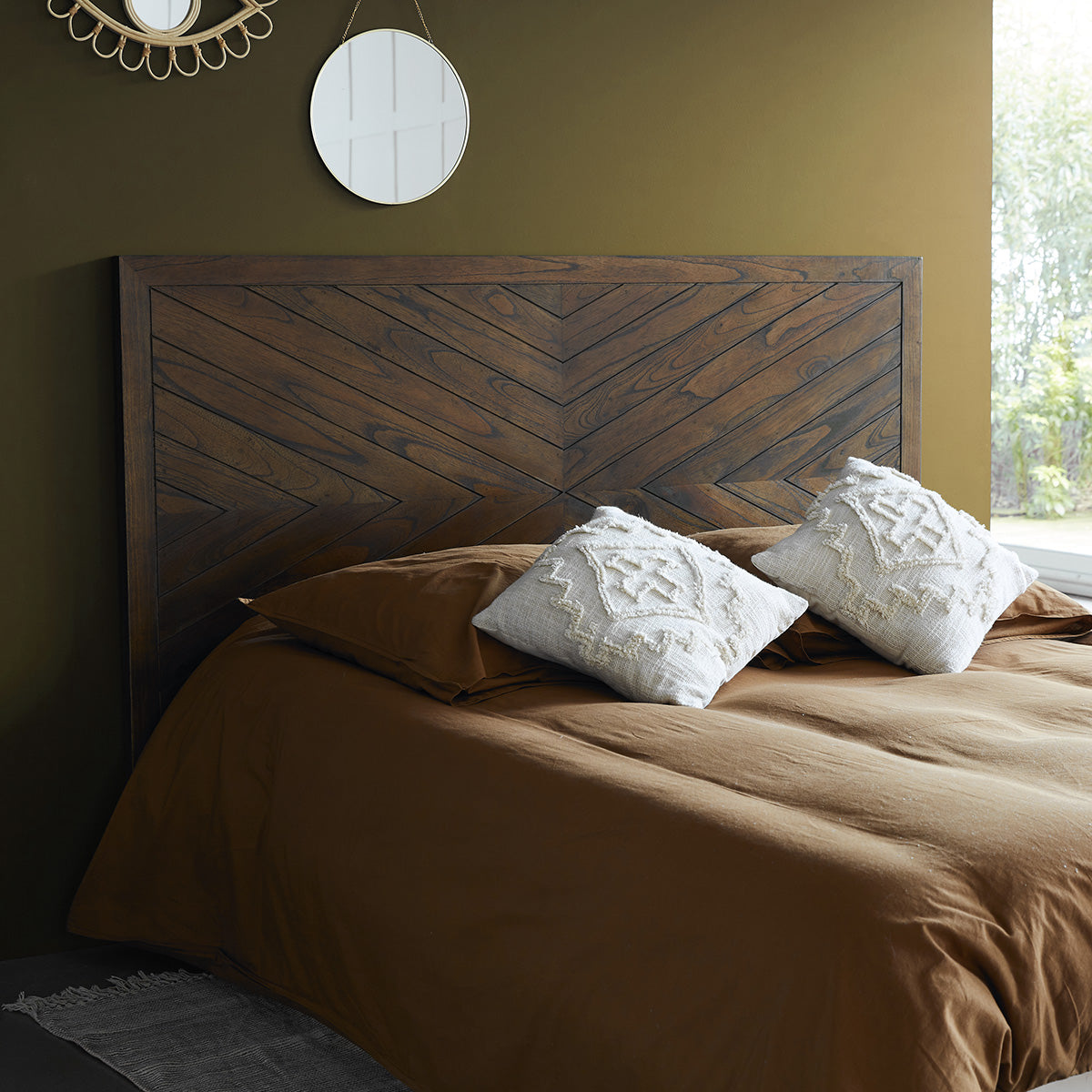 EUGENE - Cabecero de mindi macizo acabado nogal 160 cm