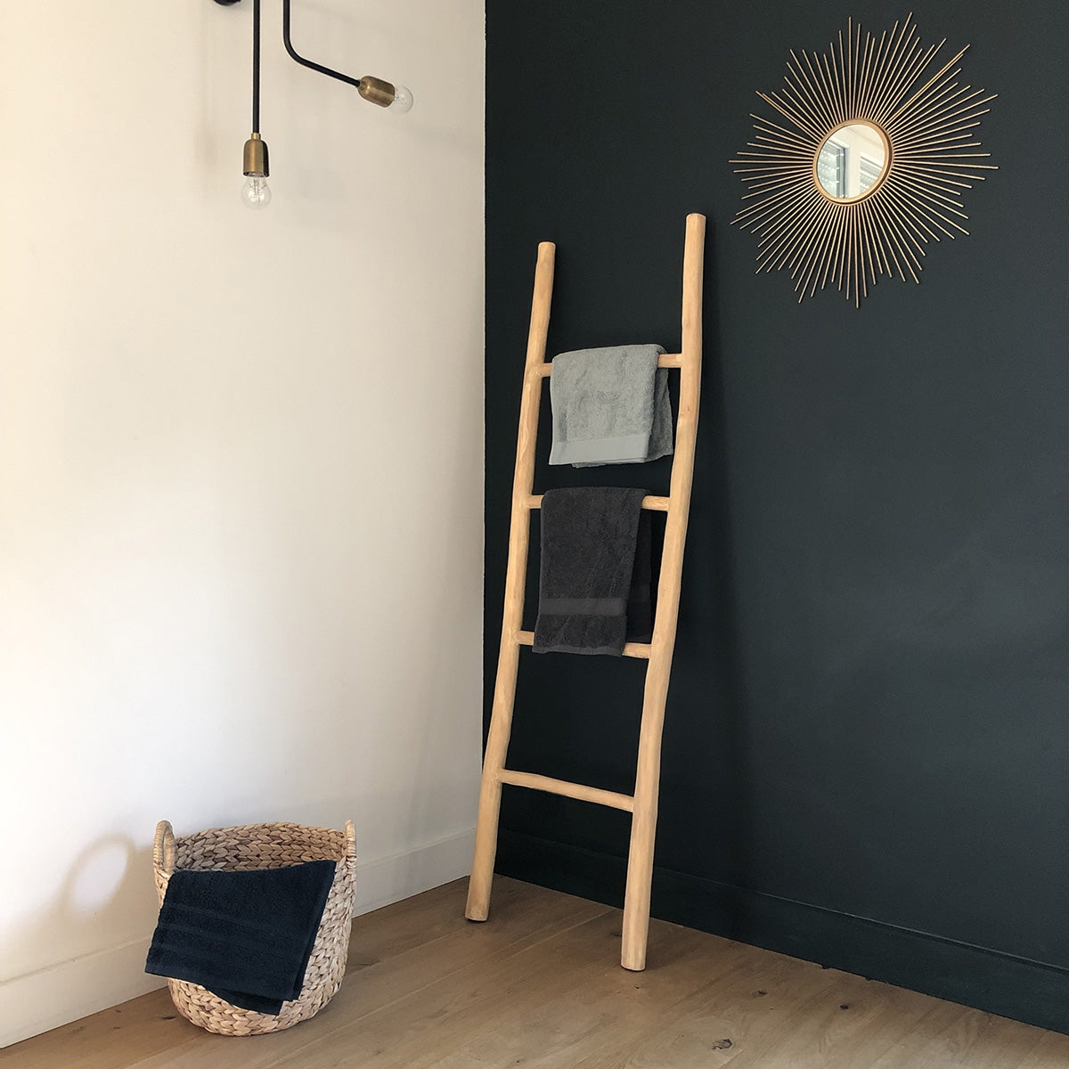 CLARA - Toallero escalera de teca maciza 150 cm