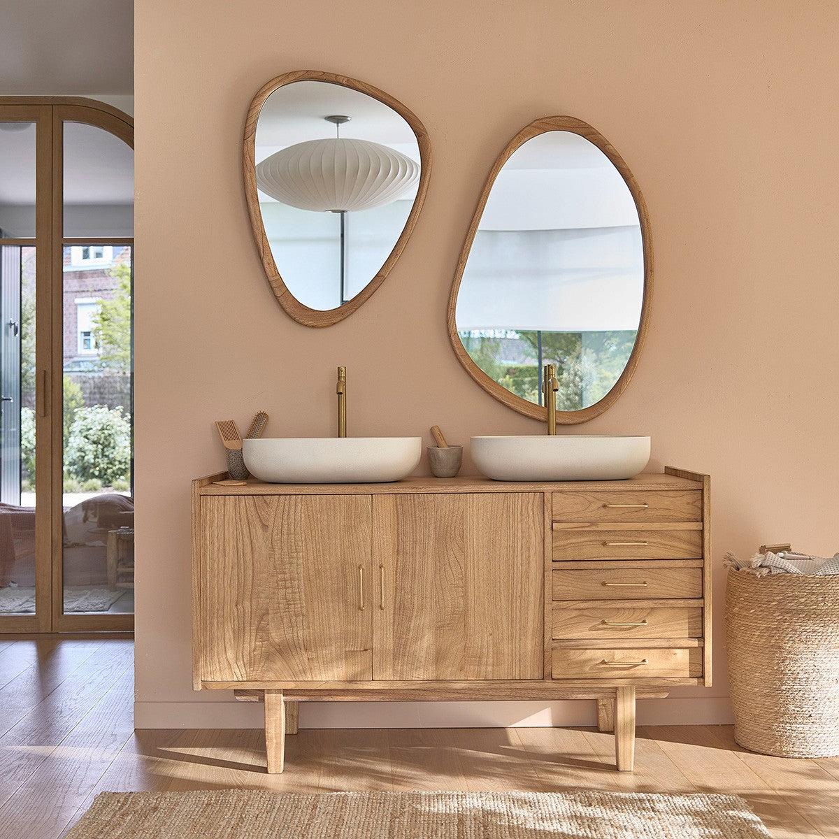 FIFTIES - Mueble de lavabo de mindi macizo 135 cm