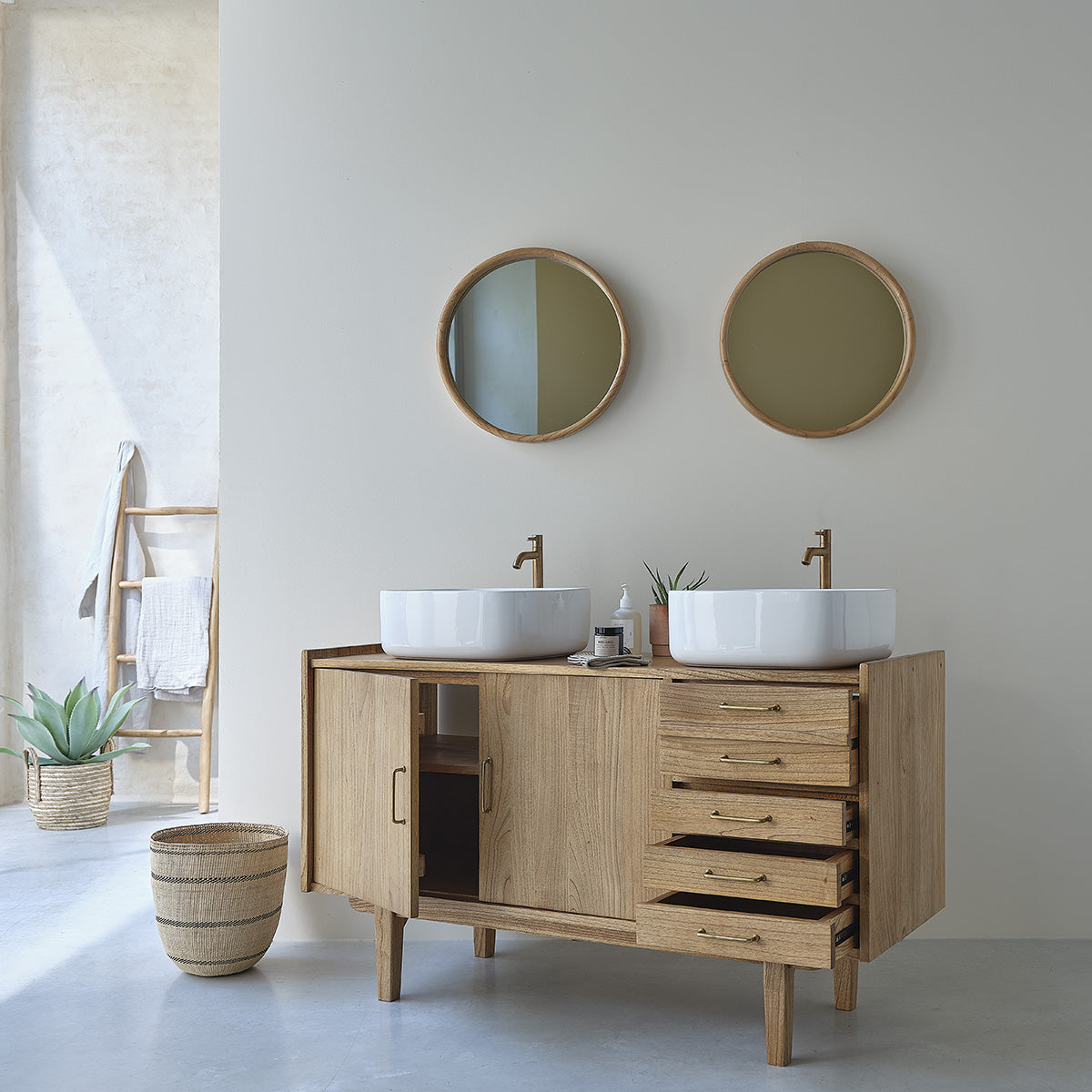 FIFTIES - Mueble de lavabo de mindi macizo 135 cm