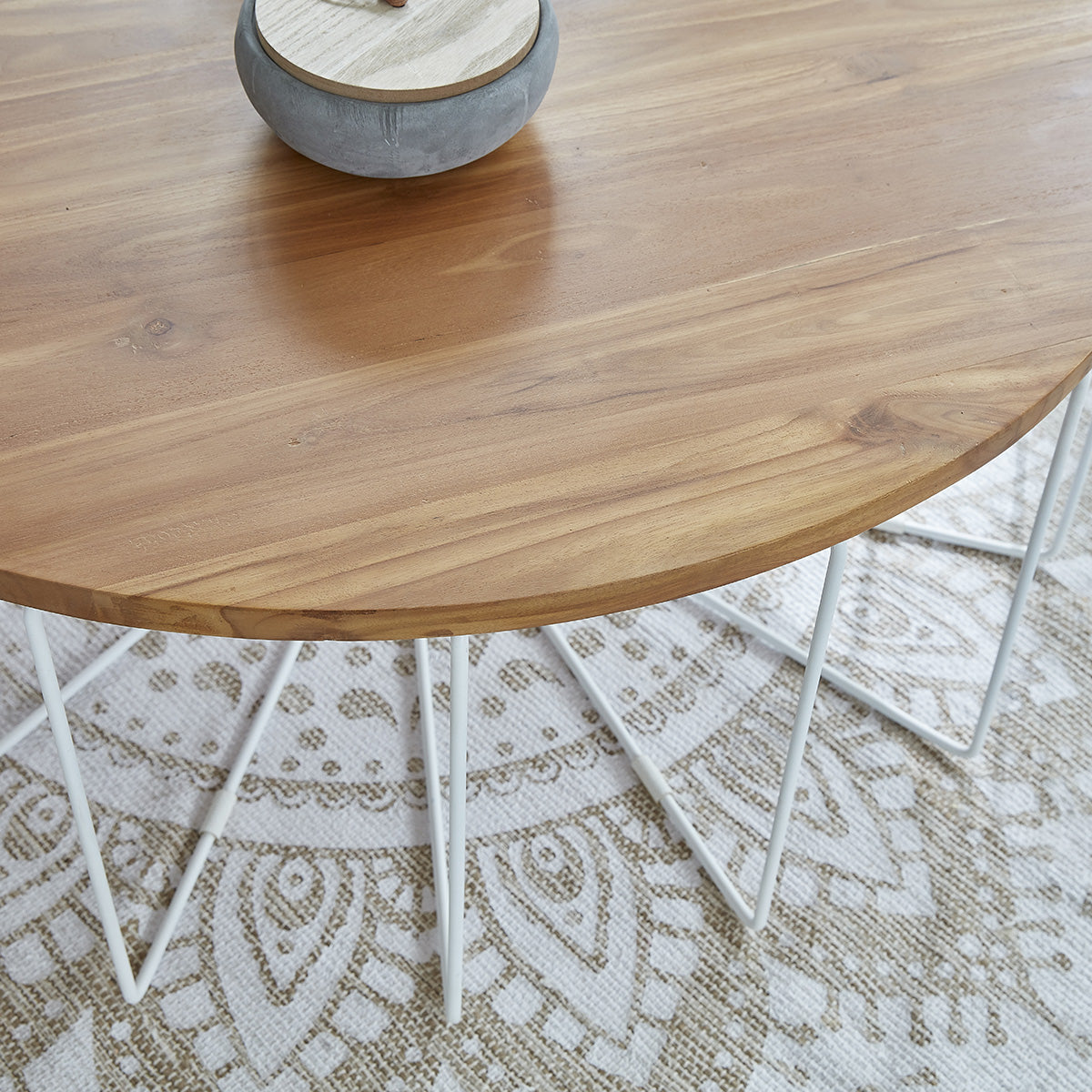 HUGO - Mesa de centro de teca maciza y metal Ø 100 cm