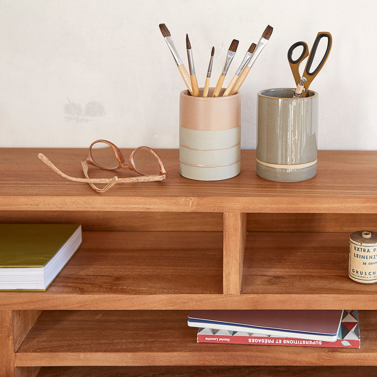 ISAURE - Escritorio de teca maciza de 110 cm