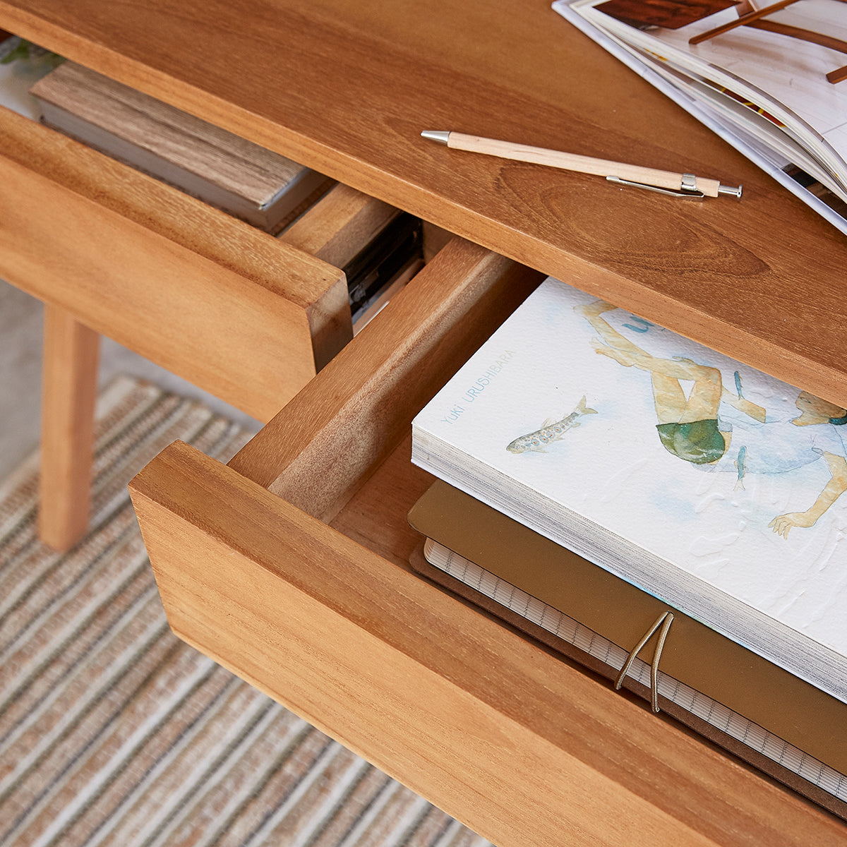 ISAURE - Escritorio de teca maciza de 110 cm