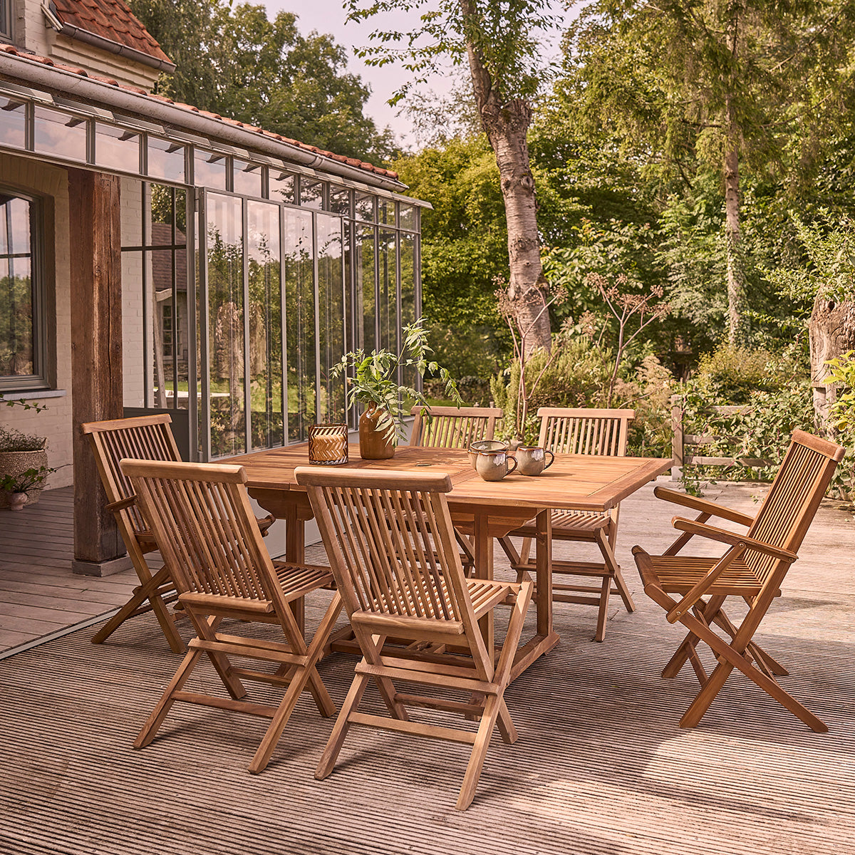 BALI - Salón de exterior extensible de teca maciza aceitada para 6/8 pers.