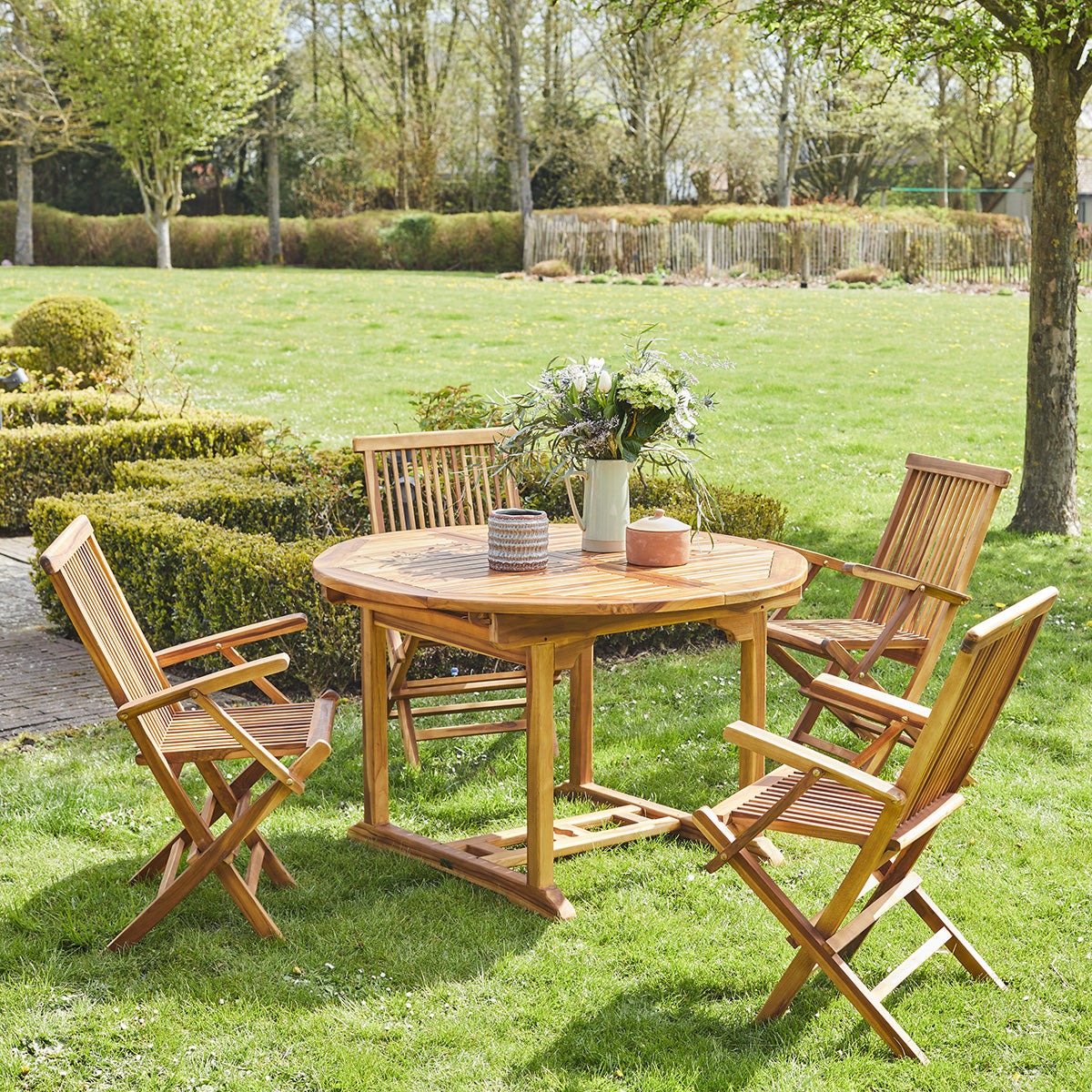 BALI - Salón de exterior extensible de teca maciza aceitada para 4/8 pers.