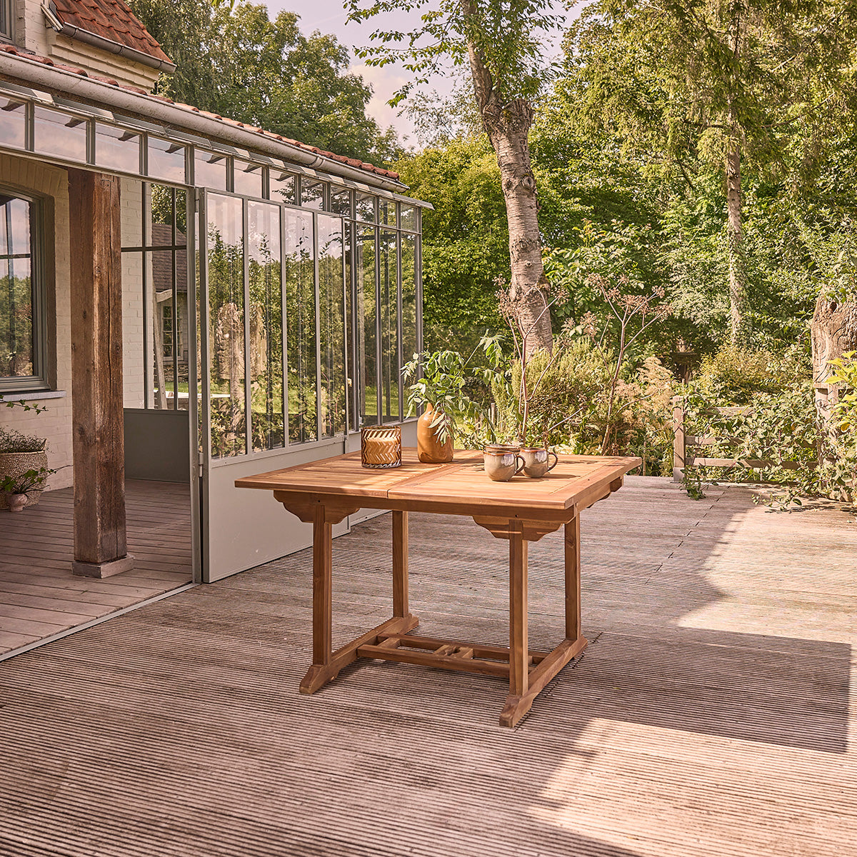 BALI - Salón de exterior extensible de teca maciza aceitada para 6/8 pers.