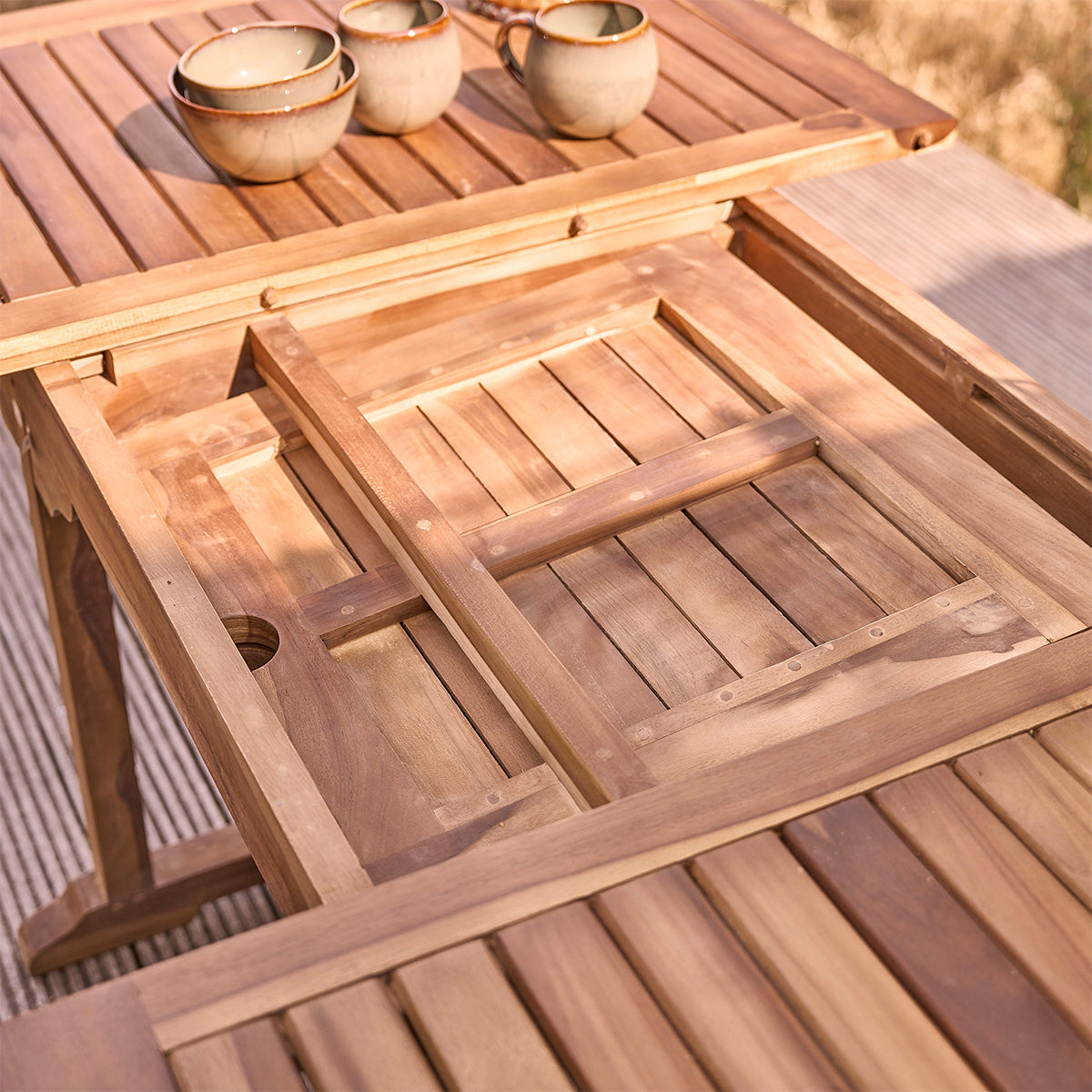 BALI - Salón de exterior extensible de teca maciza aceitada para 6/8 pers.