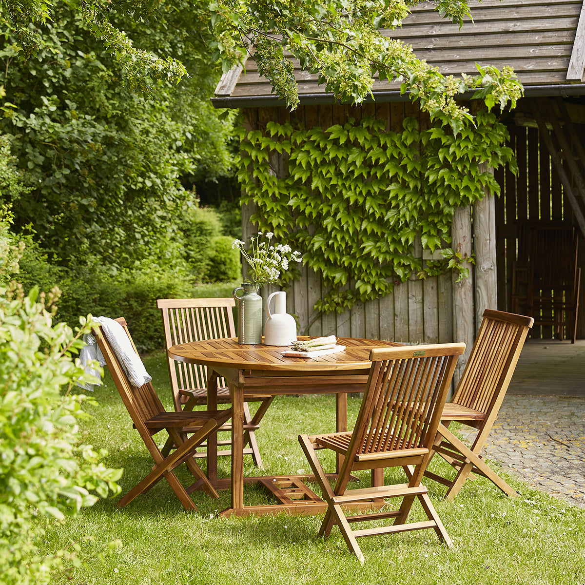 BALI - Mesa de exterior ovalada extensible de teca maciza para 6/8 pers.