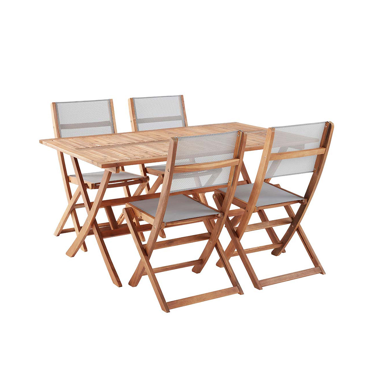 HANOÏ - Salón de exterior de acacia maciza y textileno gris para 4 pers.