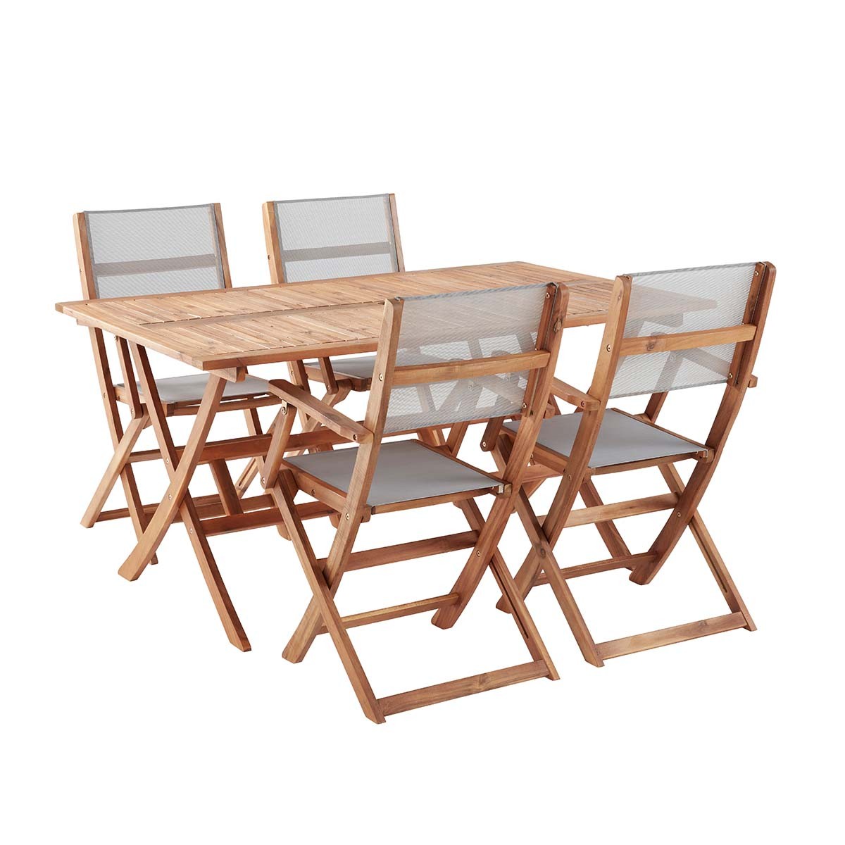 HANOÏ - Salón de exterior de acacia maciza y textileno gris para 4 pers.