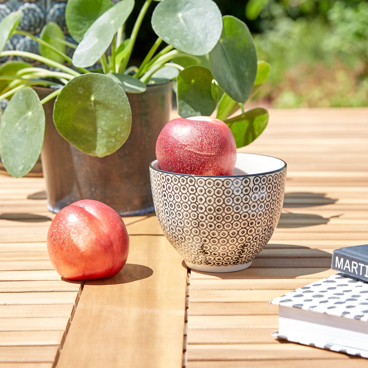 HANOÏ - Salón de exterior de acacia maciza y textileno gris para 4 pers.