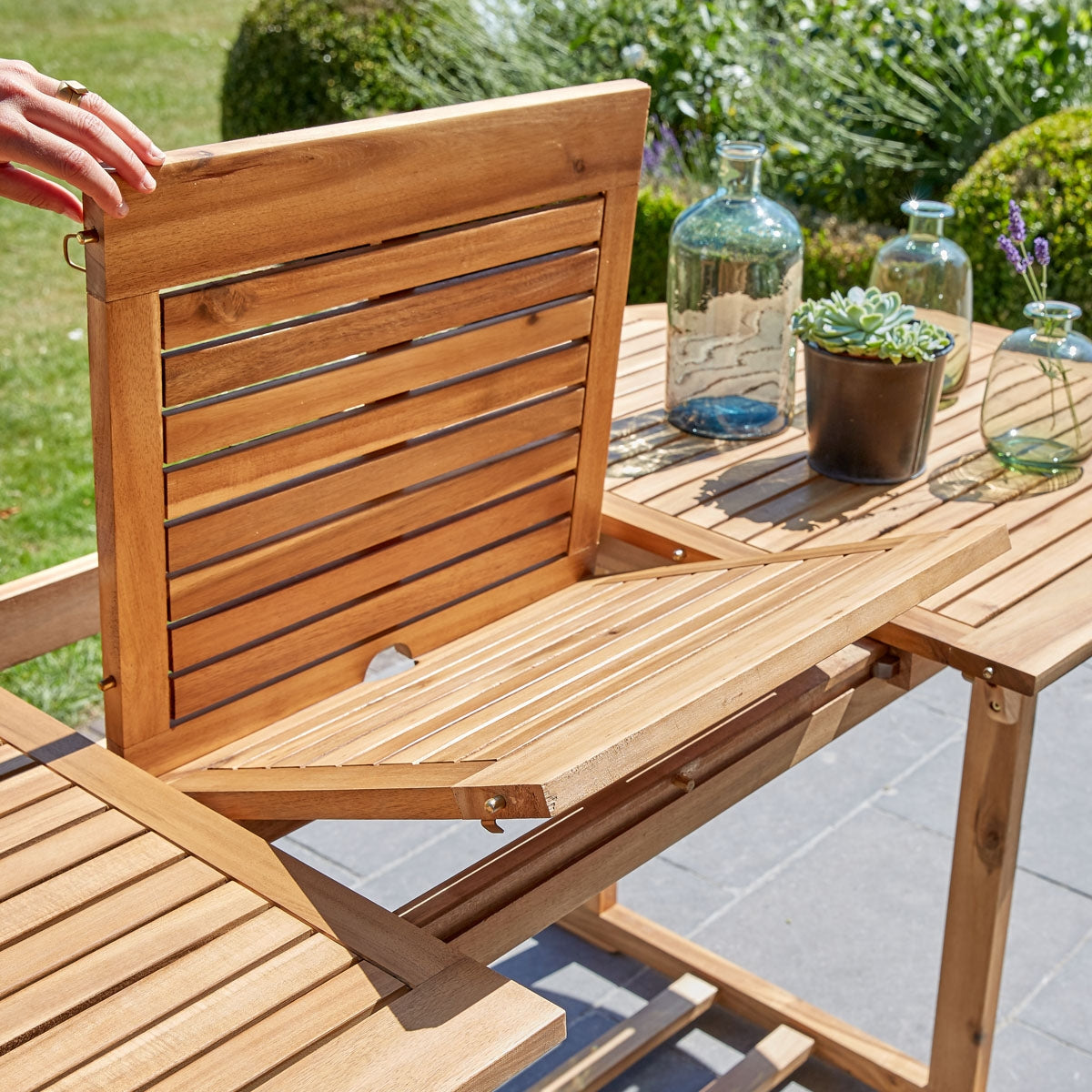 HANOÏ - Salón de exterior de acacia maciza y textileno gris para 4 pers.