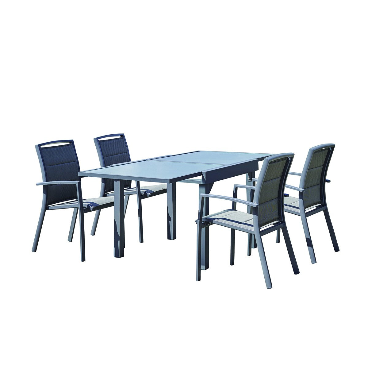 MODULO - Salón de exterior extensible de aluminio gris para 4/8 pers.