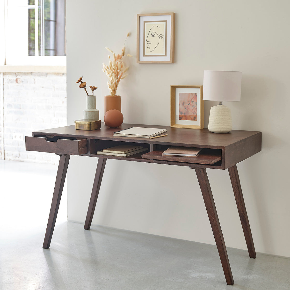 BRUNE - Escritorio de mango macizo de 120 cm