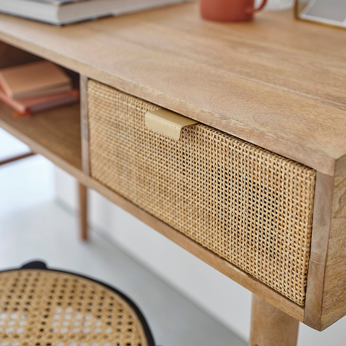 FELICIE - Escritorio de mango macizo y rejilla 120 cm