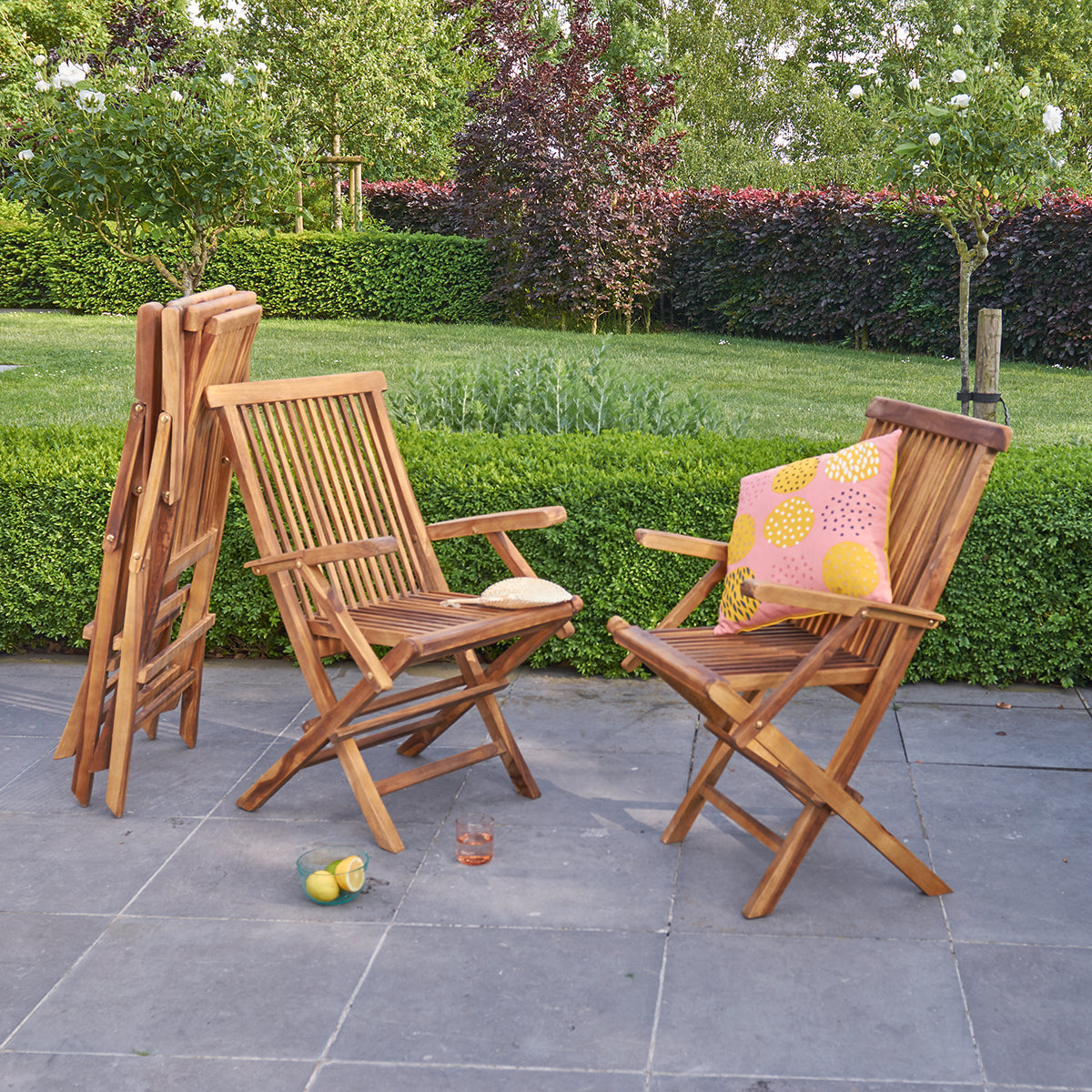 BALI - Sillón de exterior plegable de teca maciza aceitada (juego de 4)