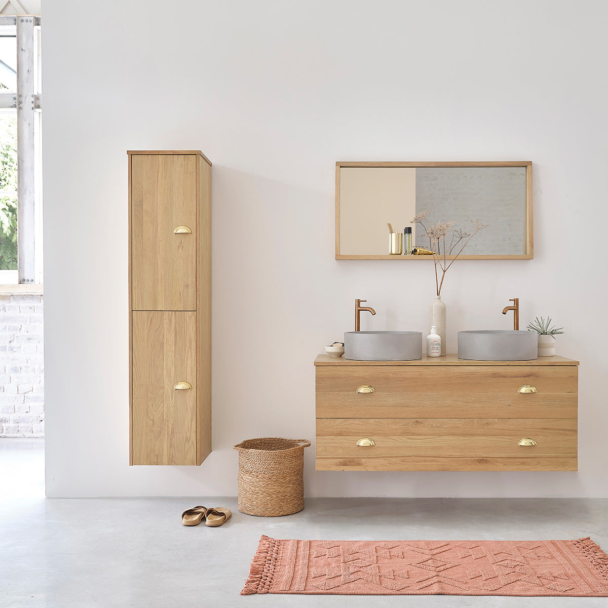 MARGAUX - Columna de baño de roble macizo de 150 cm