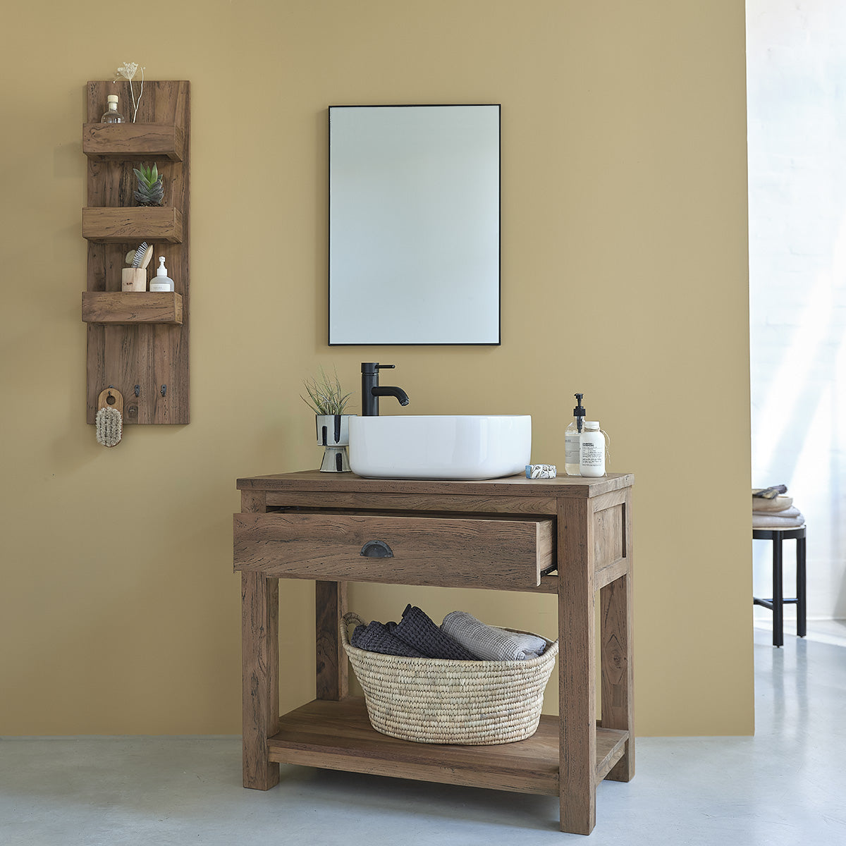 AUSTIN - Mueble para lavabo de teca reciclada de 90 cm