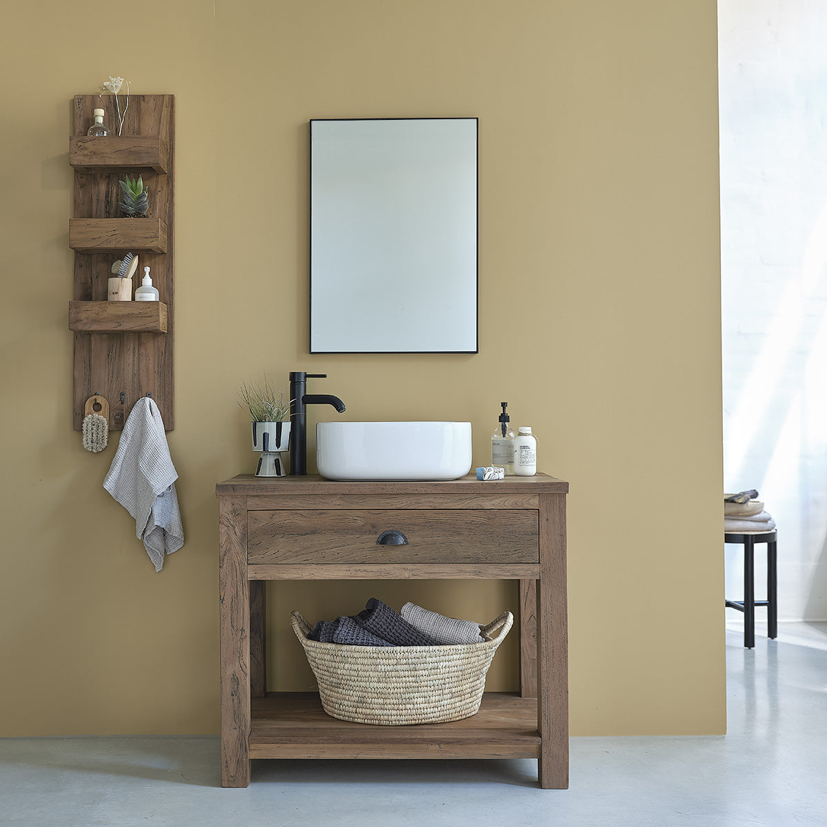 AUSTIN - Mueble para lavabo de teca reciclada de 90 cm