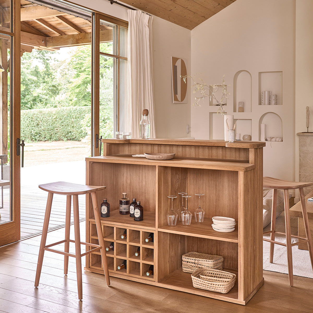 COLINE - Barra de bar teca maciza de 140 cm