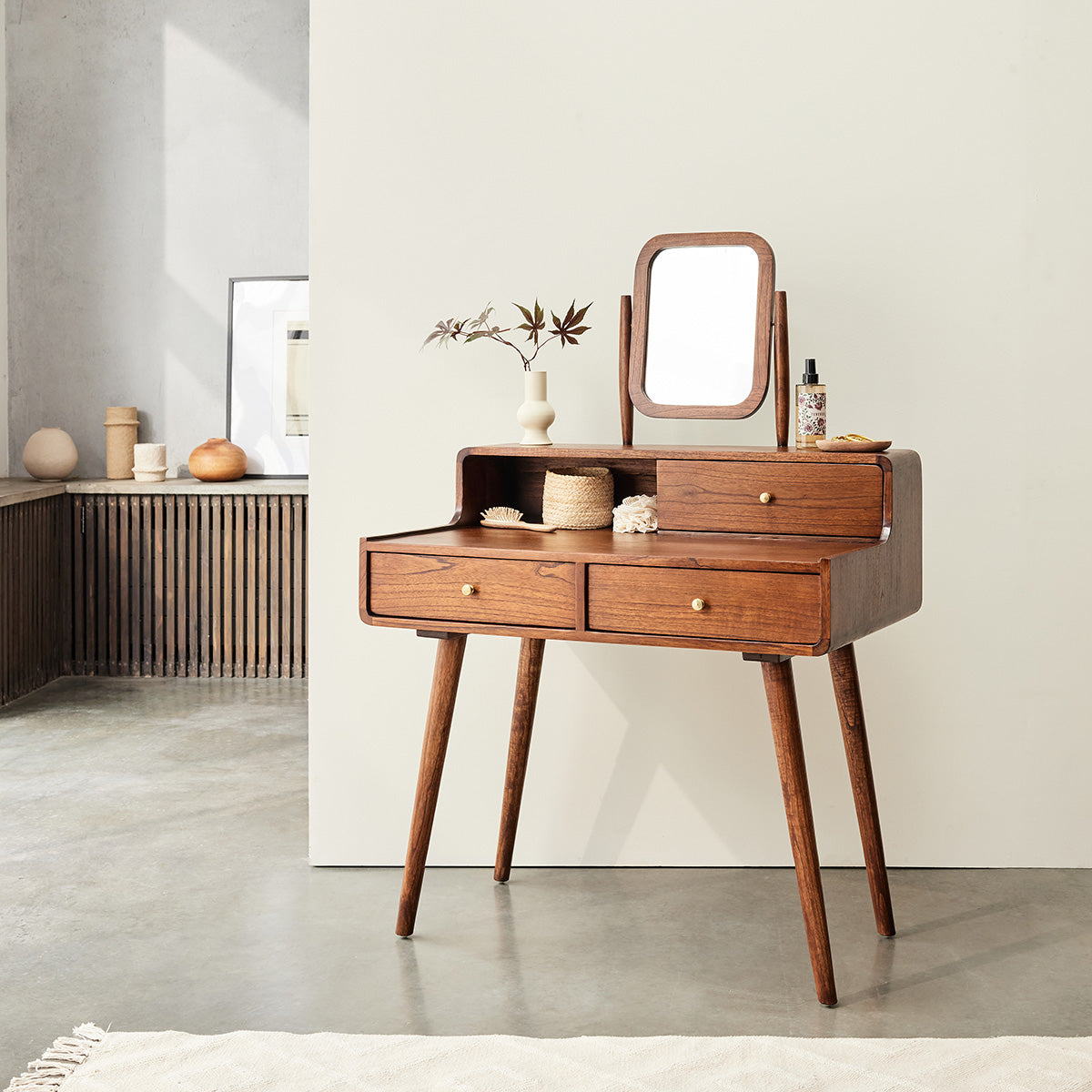 VINTAGE - Escritorio de mindi macizo acabado nogal 90 cm