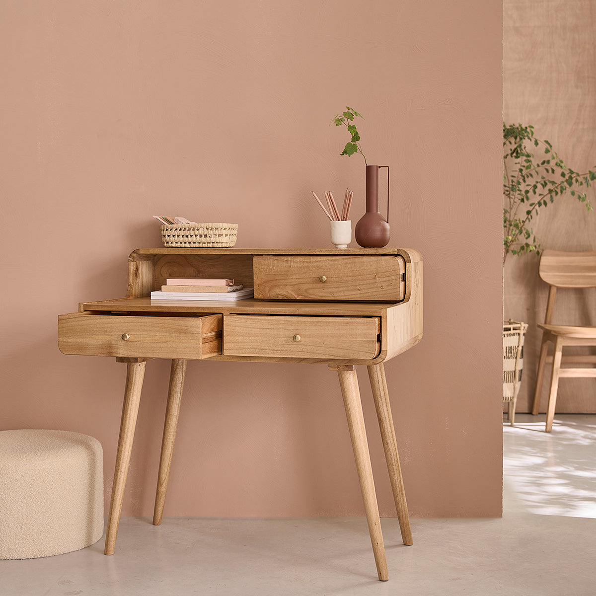 FIFTIES - Escritorio de mindi macizo de 90 cm