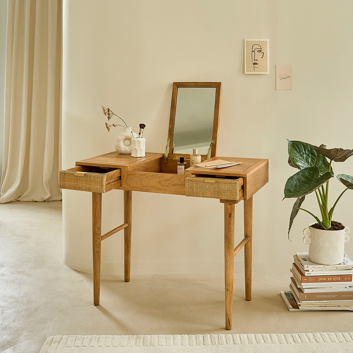 FELICIE - Escritorio de mango macizo y rejilla 90 cm