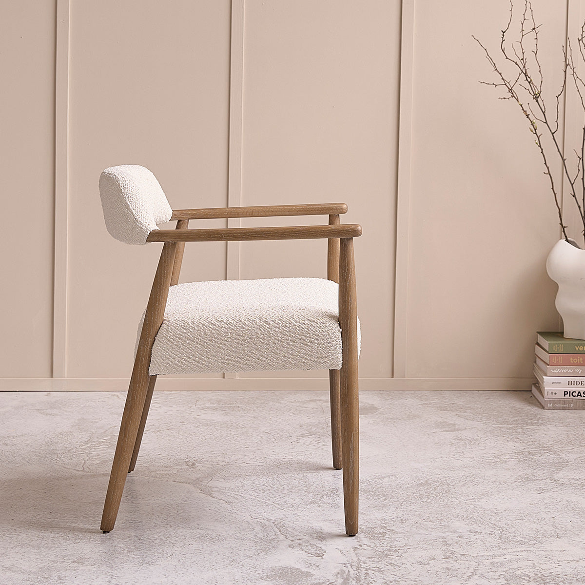 LUISA - Silla de roble macizo y tejido bouclette