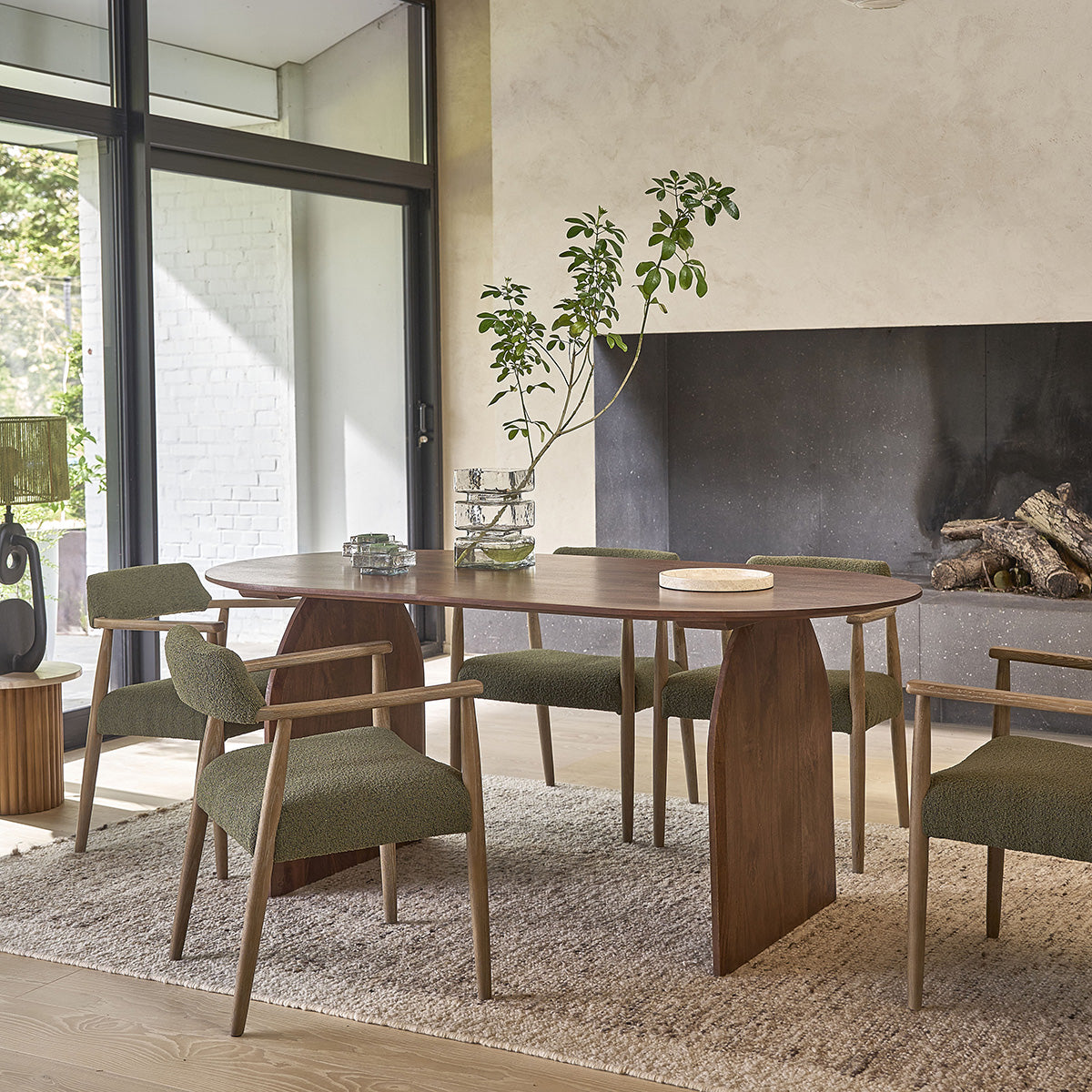 LUISA - Lote de 2 sillas de roble con tela bouclette caqui