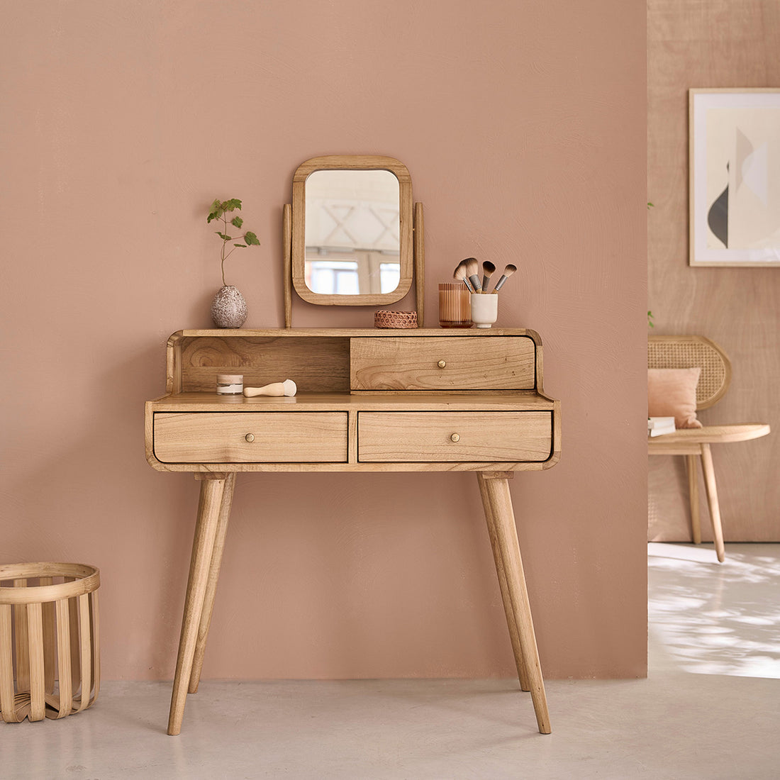 FIFTIES - Tocador de mindi macizo de 90 cm