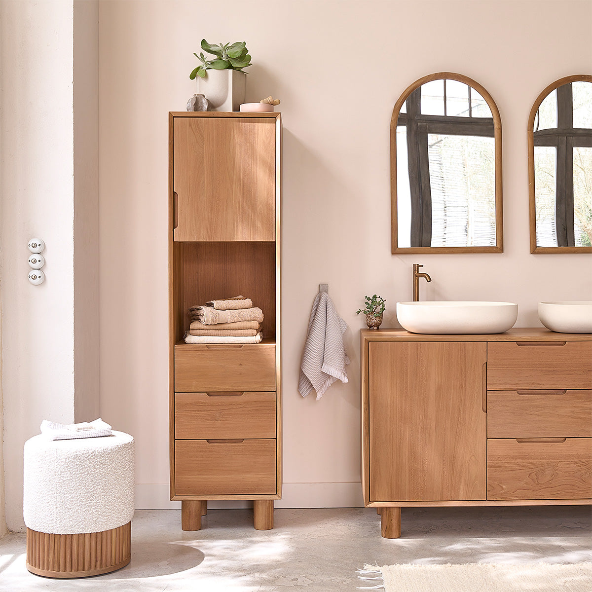 GUSTAVE - Columna de baño de teca maciza 45 cm