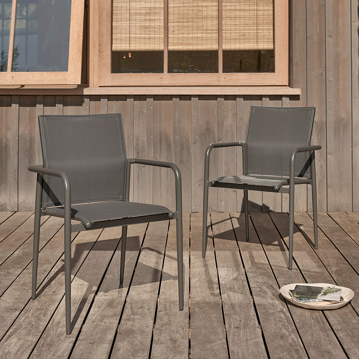 LAGON - Sillón de aluminio y textileno gris (lote de 2)