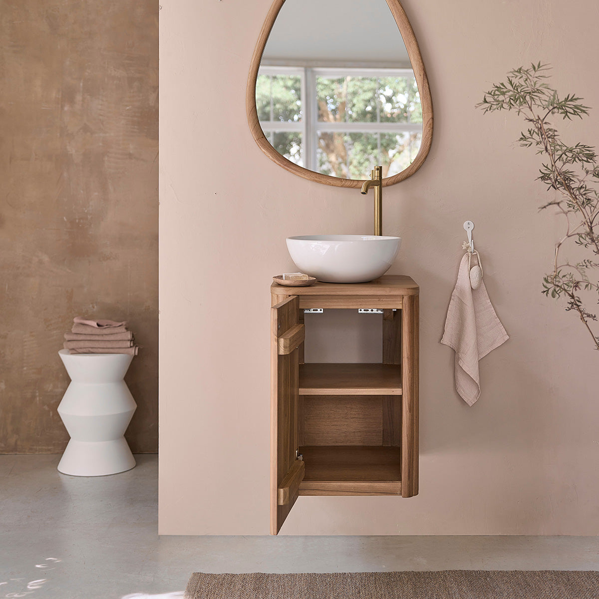 BELIZE - Mueble de lavabo suspendido de teca maciza 40 cm