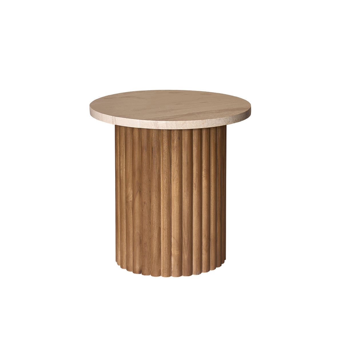 COLINE - Mesa auxiliar redonda de teca maciza y mármol