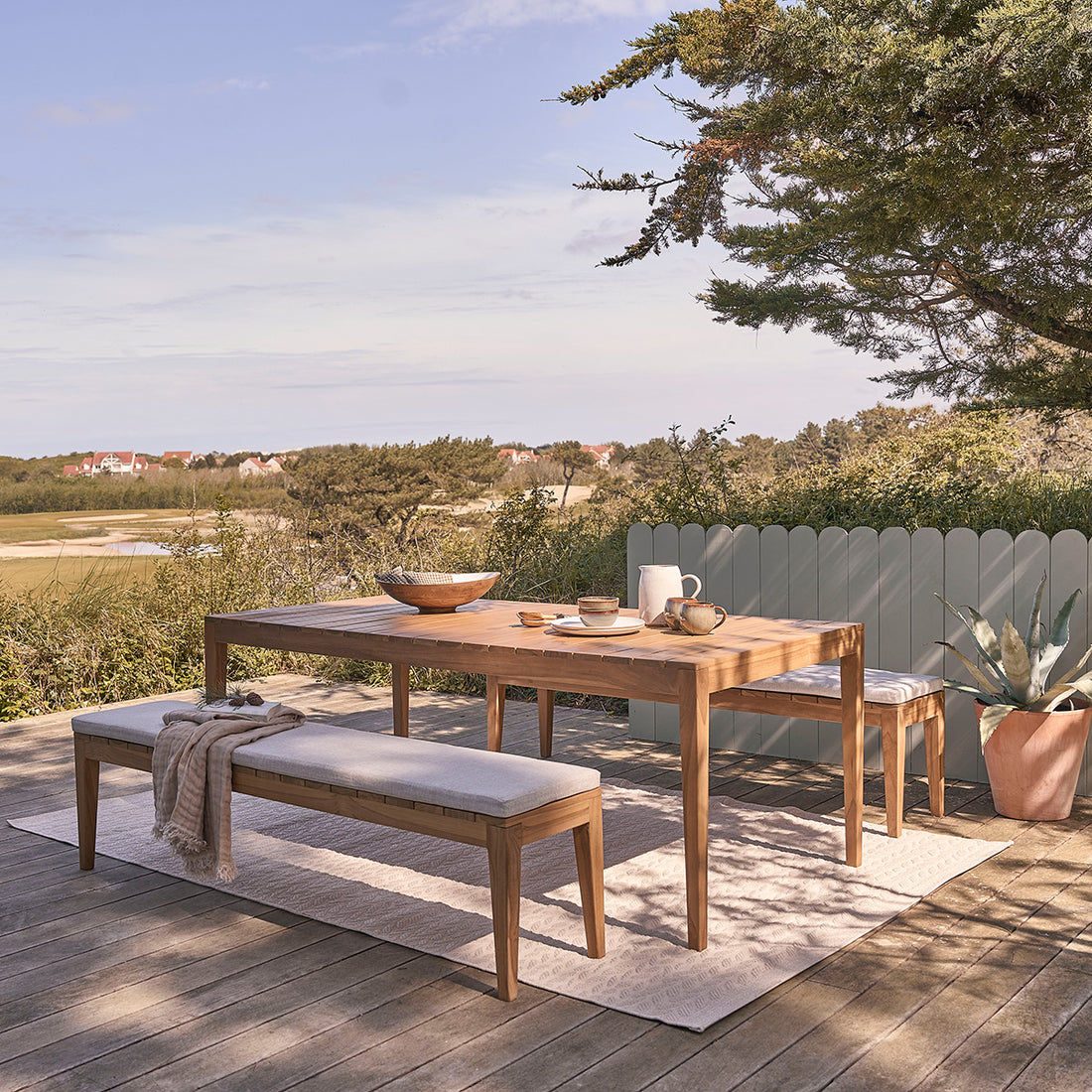 BARI - Salón de exterior de teca maciza para 6/8 pers. cojines incluidos