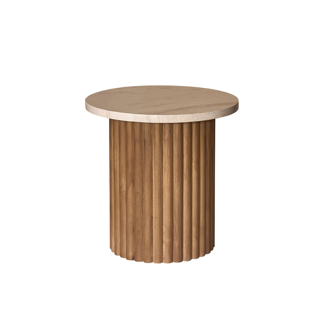 COLINE - Mesa auxiliar redonda de teca maciza y mármol