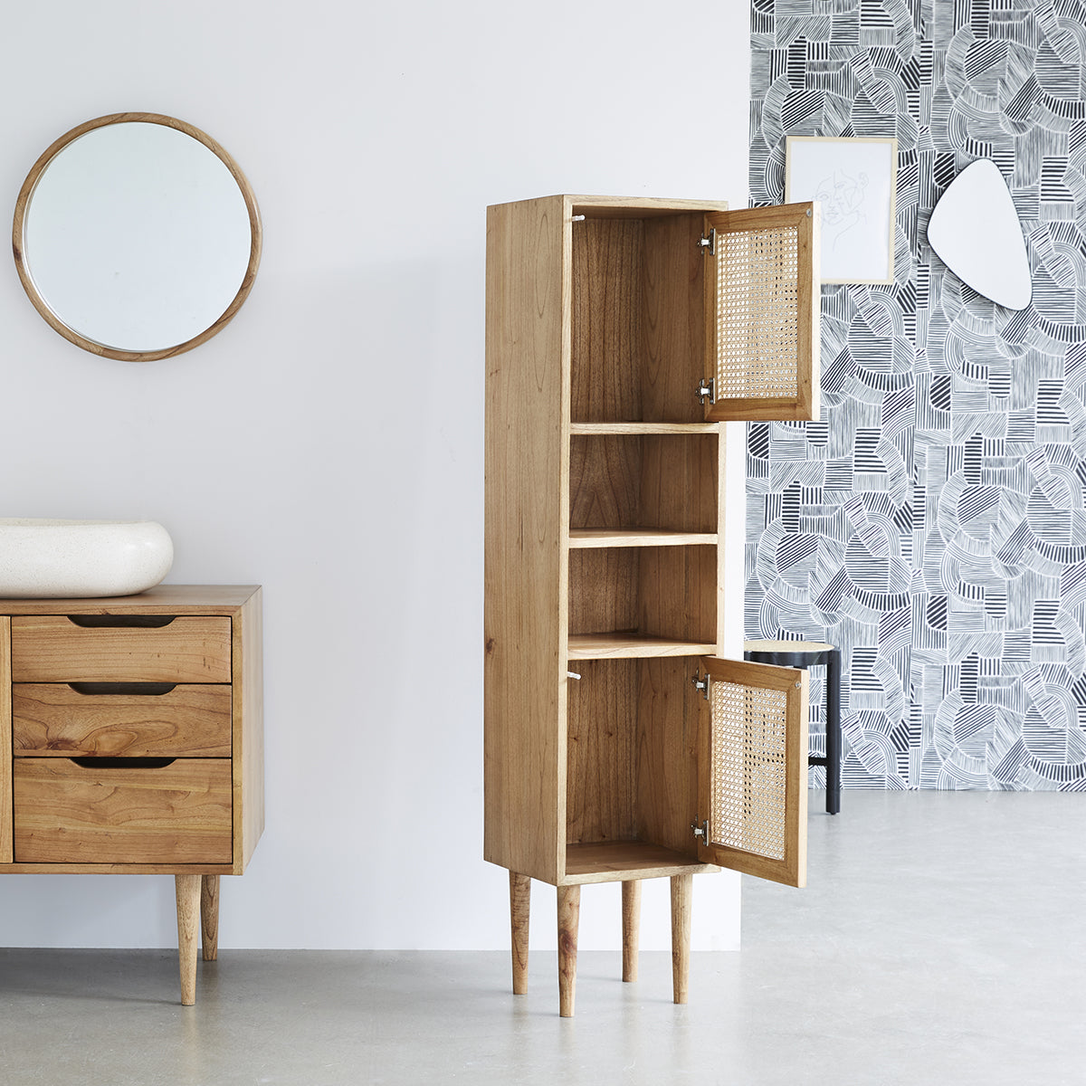 HANA - Columna de baño de mindi macizo y rejilla 150 cm