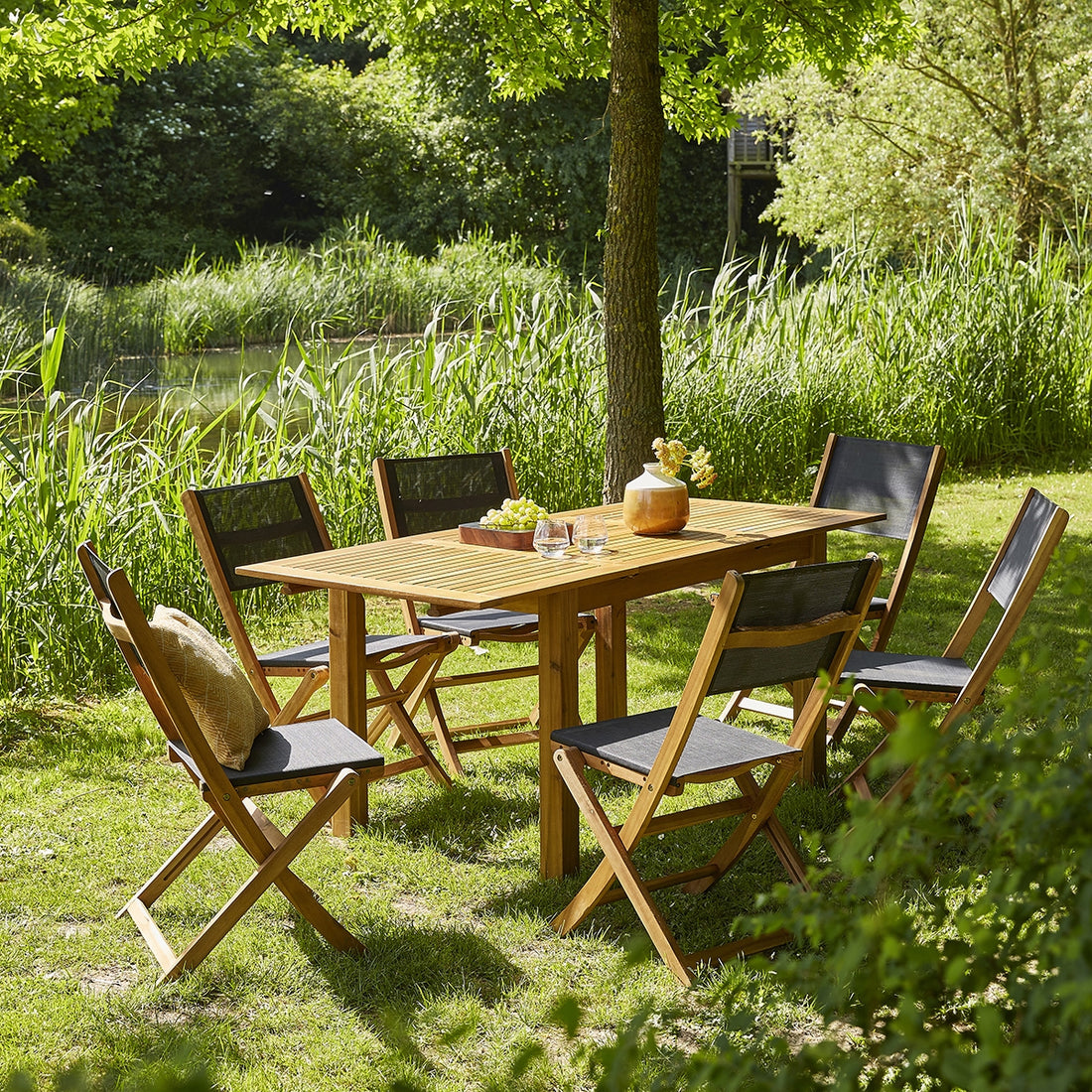 HANOÏ - Salón de exterior extensible de acacia para 6/8 pers.