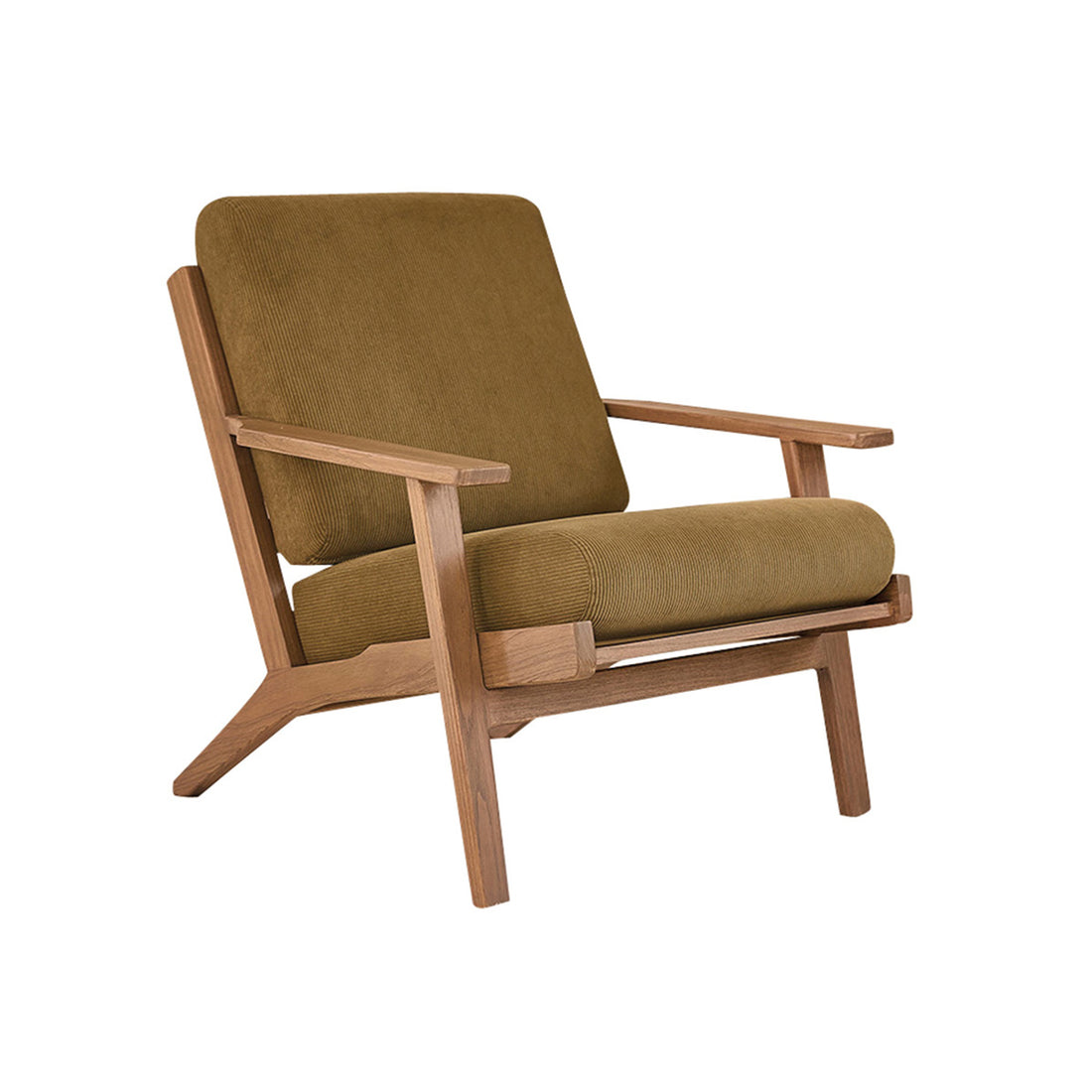 ACHILLE - Sillón de mindi macizo oscuro y terciopelo acanalado verde