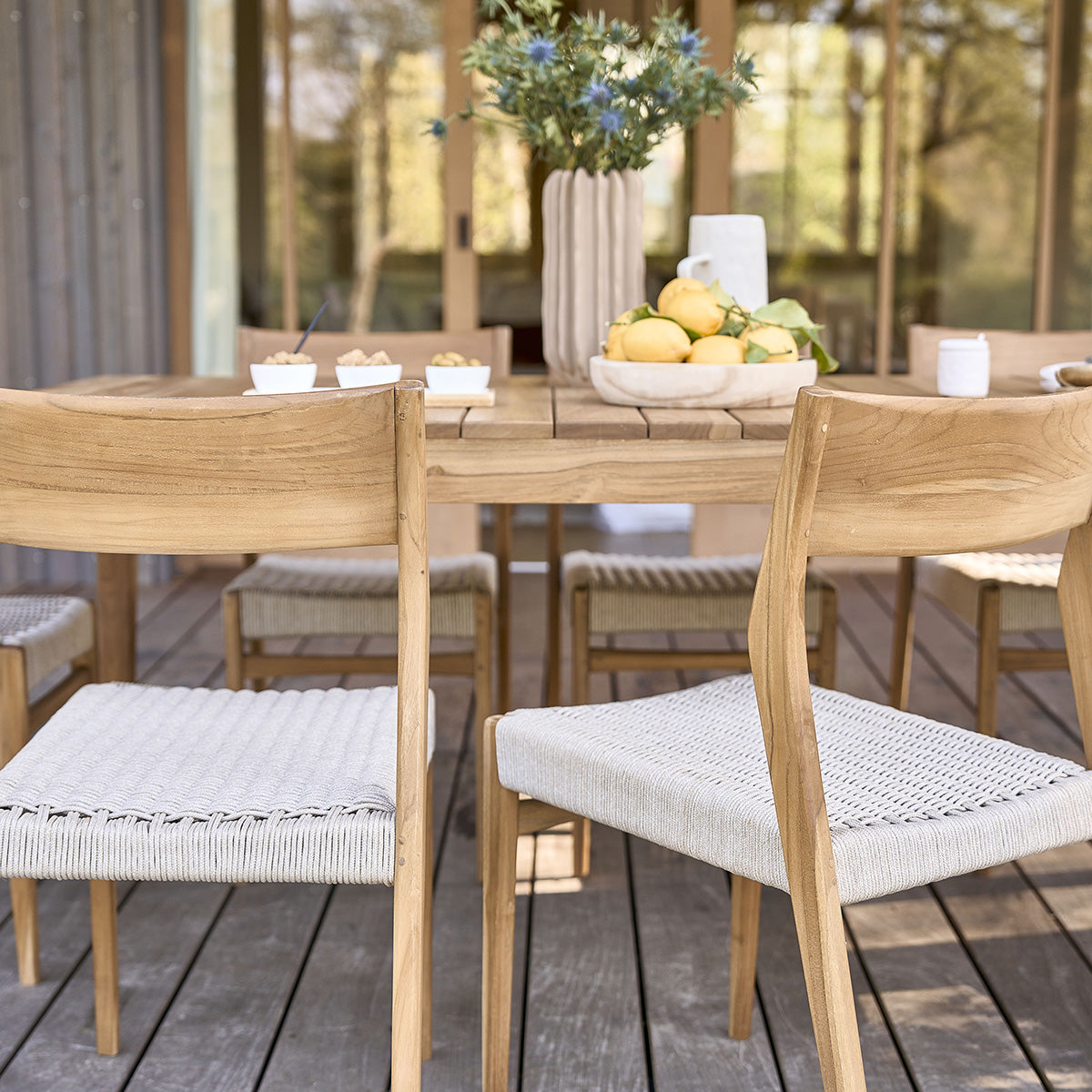 LIVIE - Salón de exterior de teca maciza y cuerda beige para 8 pers.