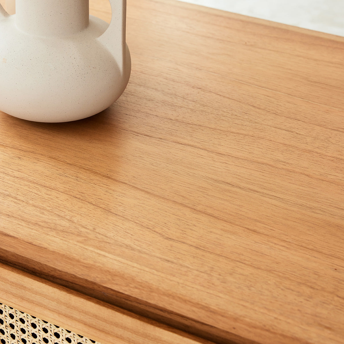 ISÉE - Mesita de centro de mindi macizo y rejilla 110 cm