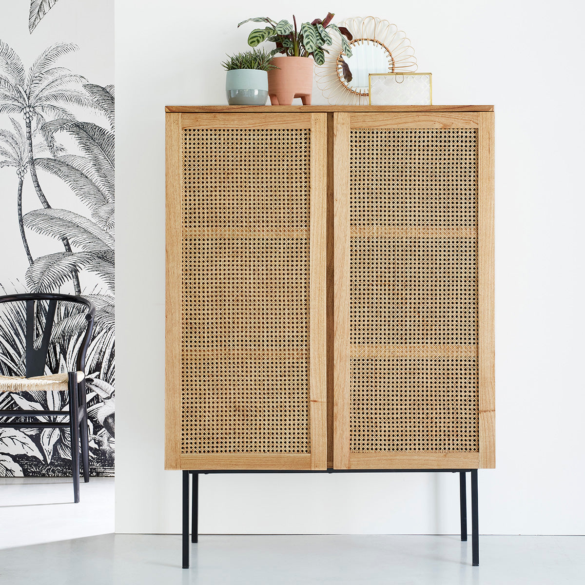 AUBIN - Armario de mindi macizo y rejilla 100 cm