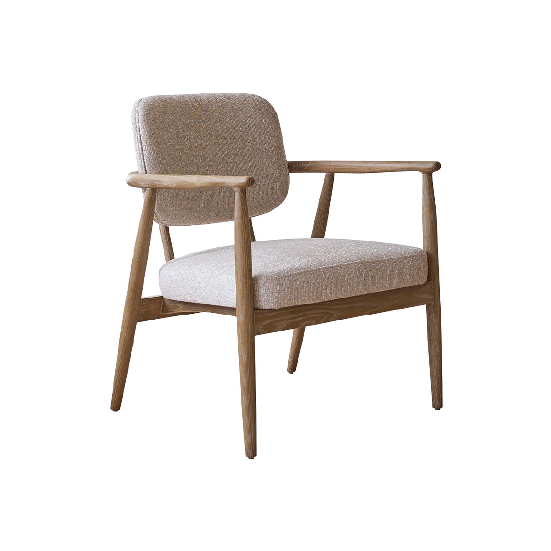 EUGÈNE - Sillón de madera de roble y tejido texturizado beige chiné