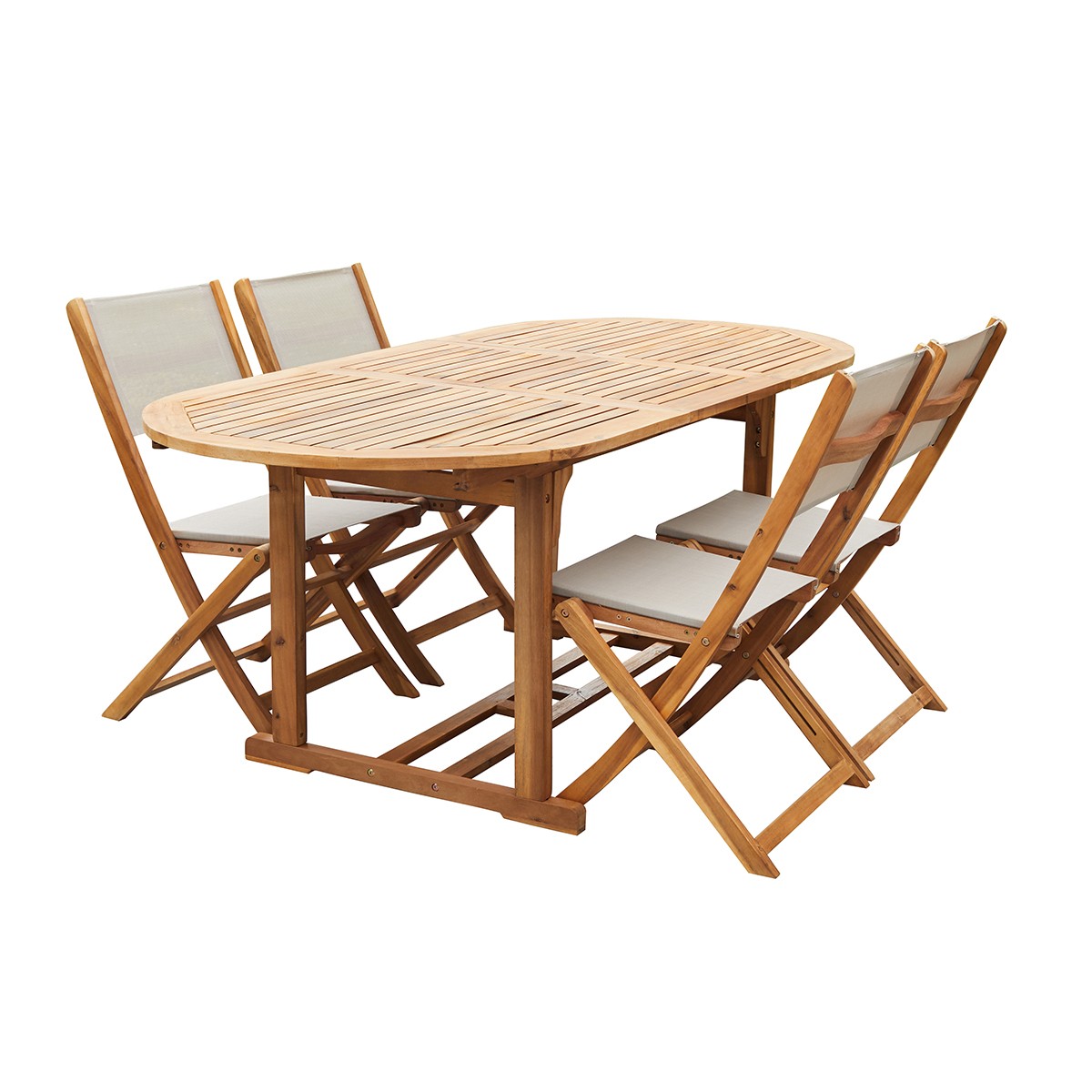 HANOÏ - Salón de exterior de acacia maciza y textileno gris para 4 pers.