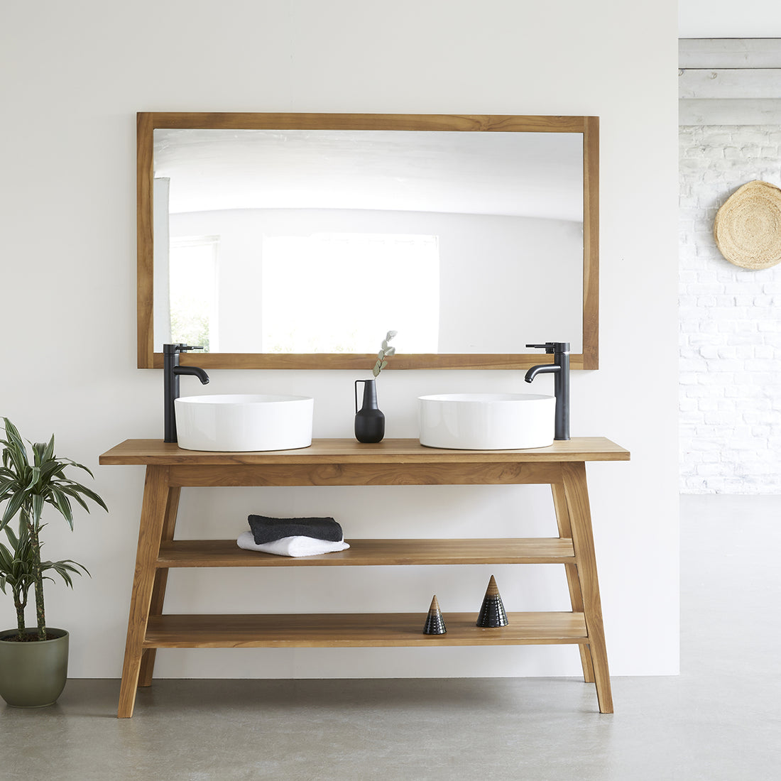 SARA - Mueble de baño de teca maciza 2 lavabos 150 cm