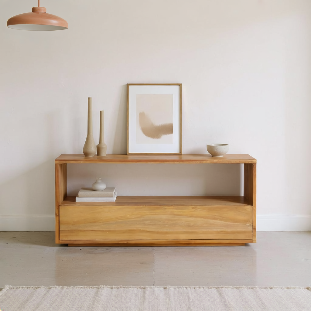 NIDO - Mueble de TV de teca maciza 90 cm